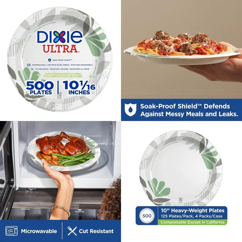 10 inch heavy paper plates, botanical design, 500 pieces (125 dishes per package, 4 packs) for durable disposable dishes