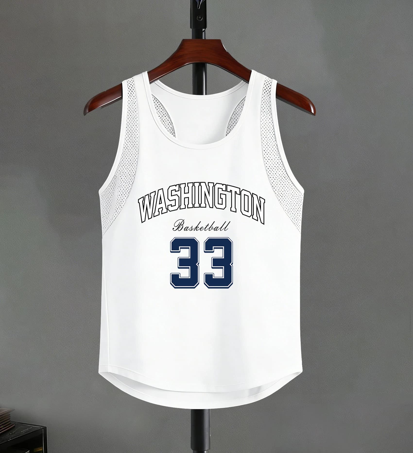 Gilet reticolare maschile con stampa del numero 33 del basket di Washington, abbigliamento morbido e confortevole, maglietta estiva senza maniche alla moda unisex