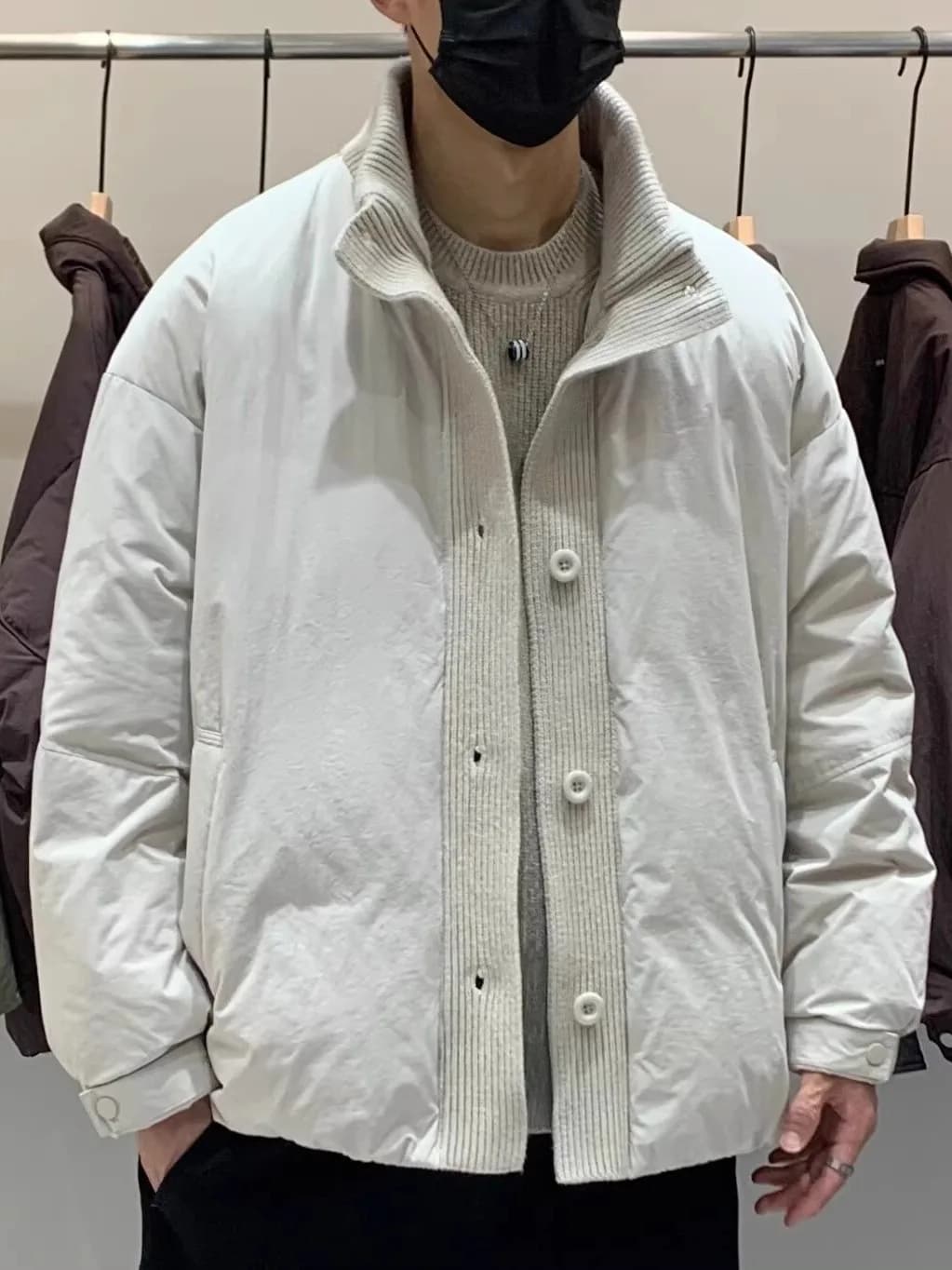 Giacca Invernale da Uomo Imbottita con Collo Alto, Lavorazione a Maglia, Stile Caldo e Alla Moda, Resistente in Fibra di Poliestere, Manica Lunga