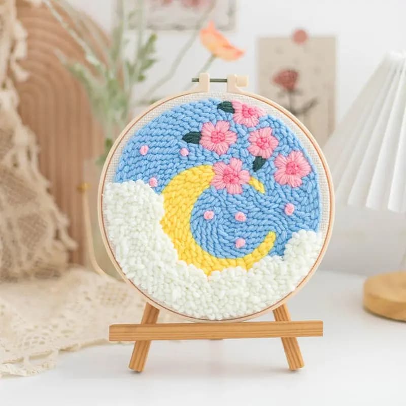 RUOPOTY Flower Moon Magic Needle For Embroidery Set Punch Needle Kits For Adults Beginner Sewing Needles Tool Diy Craft Cross St