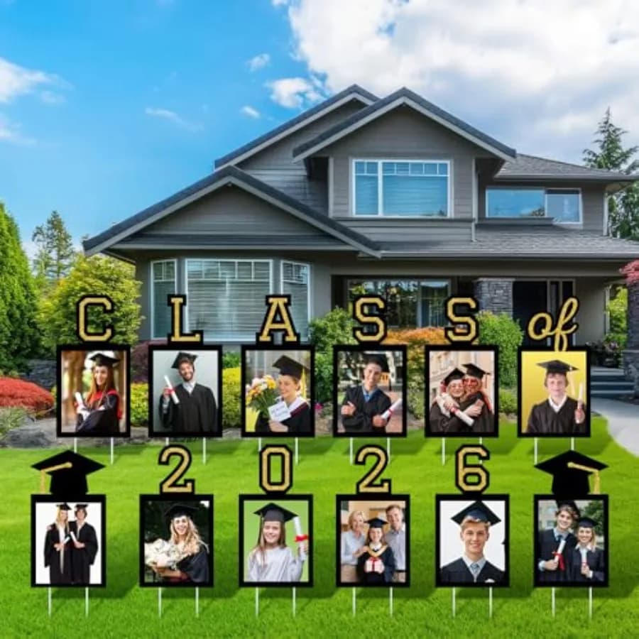 12Pcs Graduation Photo Yard Sign Decorations 2026, K-12 Grade Graduation School Picture Frame Lawn Sign with Stakes for Kinderg