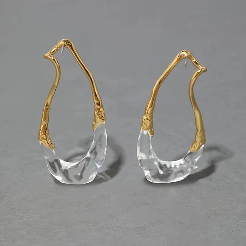 Elegant gold geometric hoop earrings with translucent resin drops - vintage western style, made of copper, suitable for daily and holiday wear, unique earrings