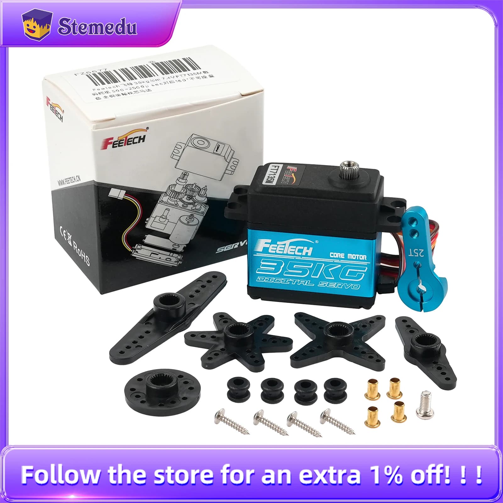 Feetech 35KG 7,4V FT7135M Coppia elevata 180 ° Servos RC Motor Metal Gear Servo digitale per auto 1/8 1/10 Crawler Robot/elicottero