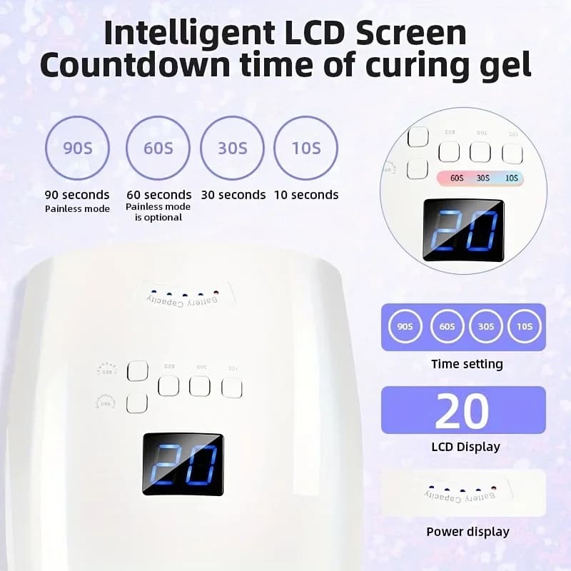 Lampada UV LED Ricaricabile 66W per Manicure con Schermo LCD, 4 Impostazioni Timer, Strumenti per Nail Art e Manicure per Casa e Salone
