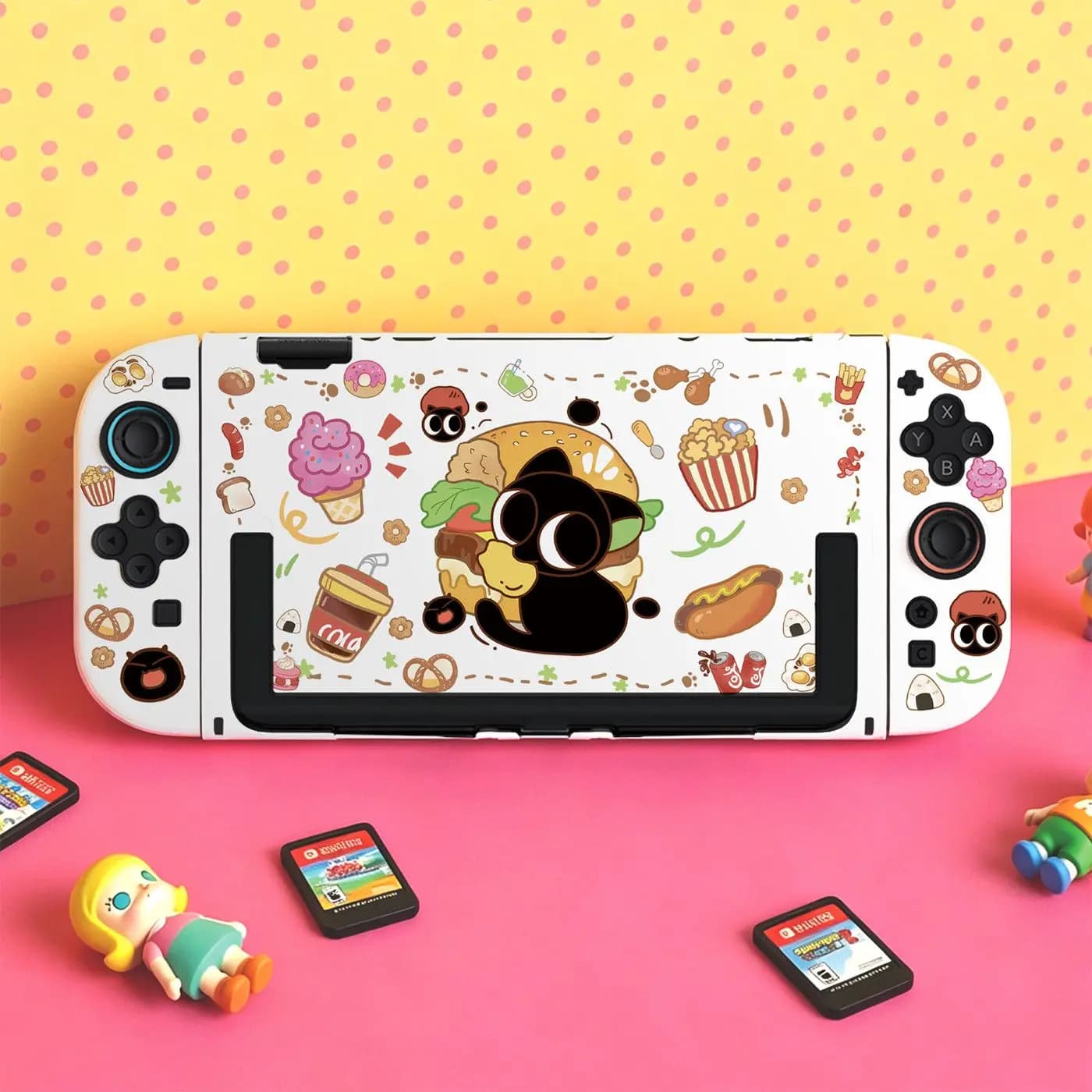White Split Protective Case for Nintendo Switch 2 OLED NS Console Cartoon Non-Slip Shock-Resistant Joy-Con Shell Dock Cover