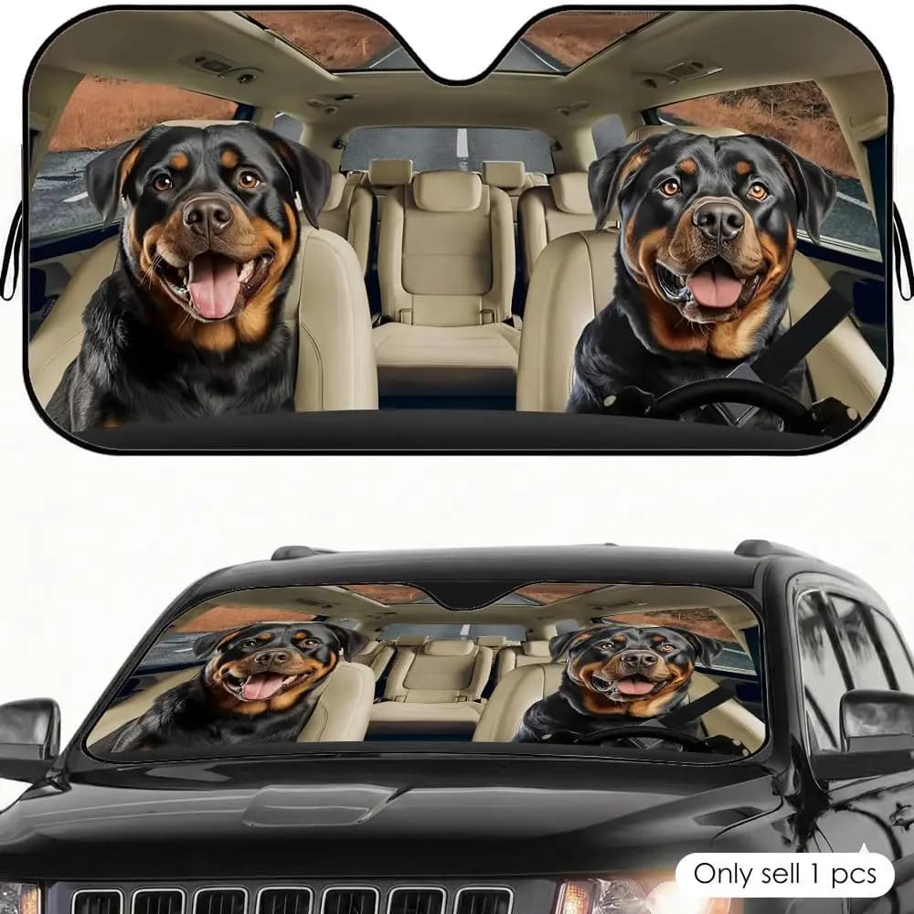 Parasole per auto con motivo Rottweiler, riutilizzabile, in lamina di alluminio, protezione UV, isolamento termico a cinque strati, per parabrezza