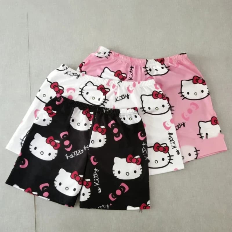 Pigiama Hello Kitty Kawaii con Pantaloncini, Sanrio Anime, Shorts Classici da Donna, Pantaloncini Cartoon alla Moda per Ragazze, Abbigliamento da Notte