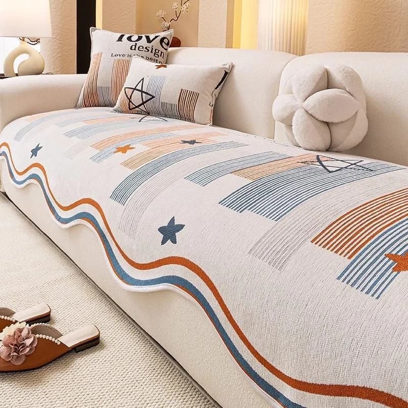 Shaped sofa cushions universal non-slip cream style living room sofa cushions irregular chenille anti-cat claw cover cloth towel