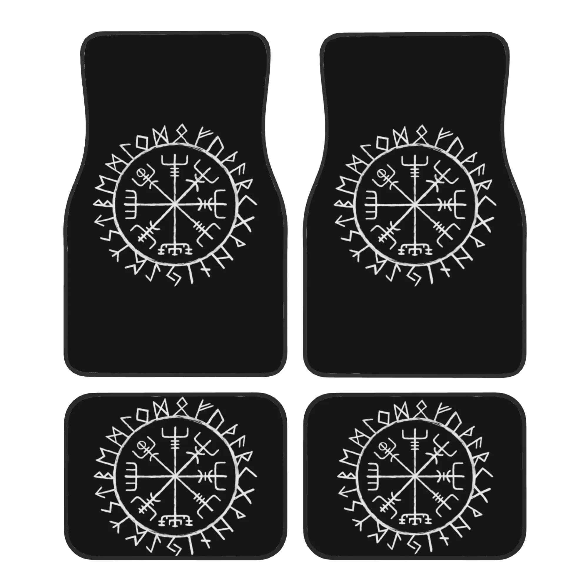 Nordic Mythology Rune Circle Viking Car Floor Mats of 4 Pieces Crystal Velvet Rugs Universal Car Front Rear Carpets Foot Mats