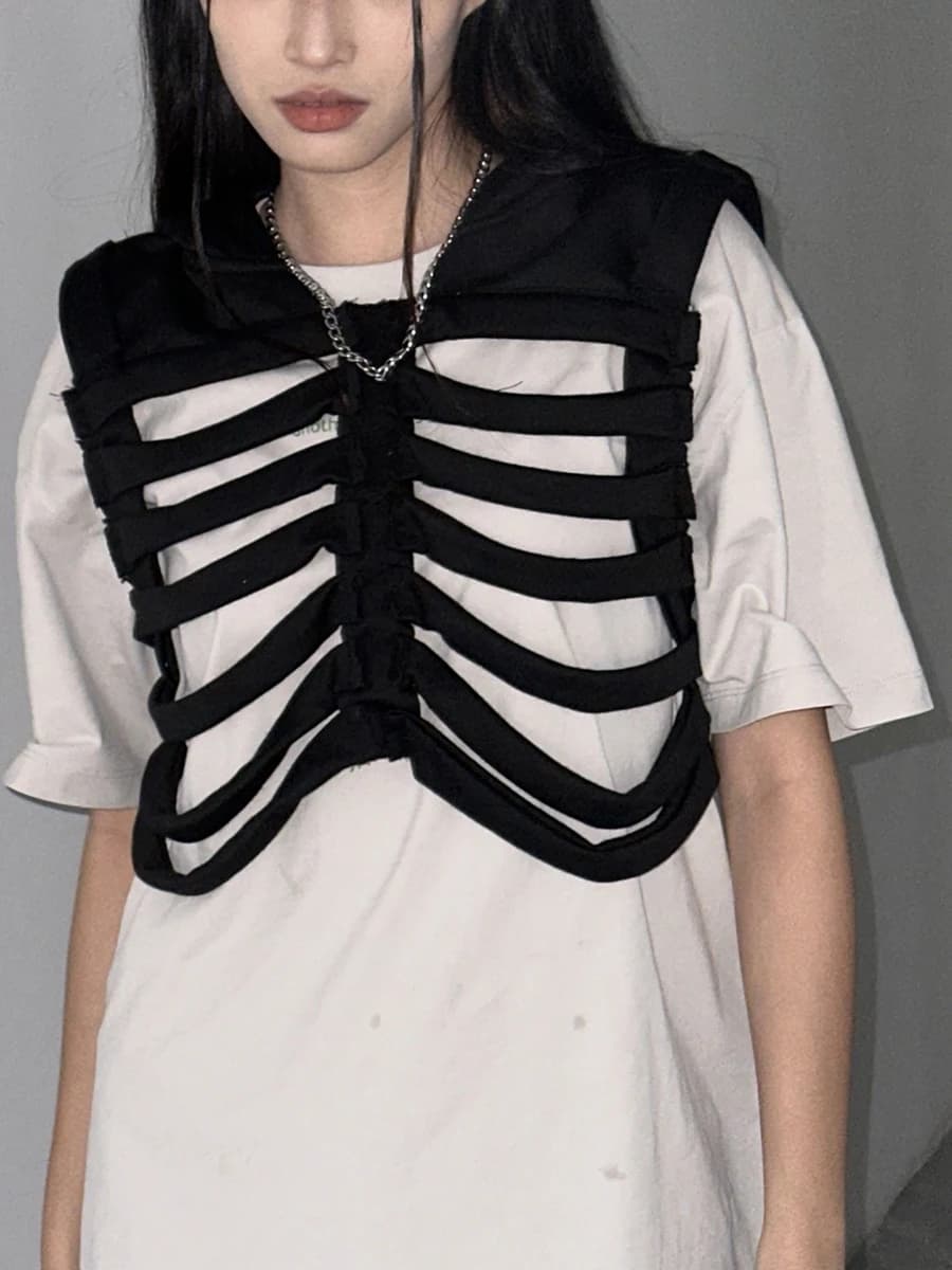 Edhomenn Fashion Vest per adulto senza maniche con cappuccio Gilet scavato scheletro Gilet con cappuccio 2023 Y2k top Streetwear