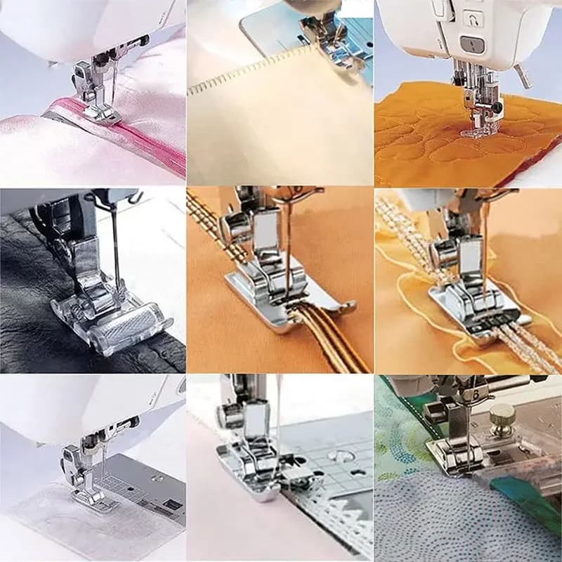 Set di piedini per macchina da cucire in lega di zinco e PVC, accessori domestici, piedino a rullo per quilting, piedino per cerniere