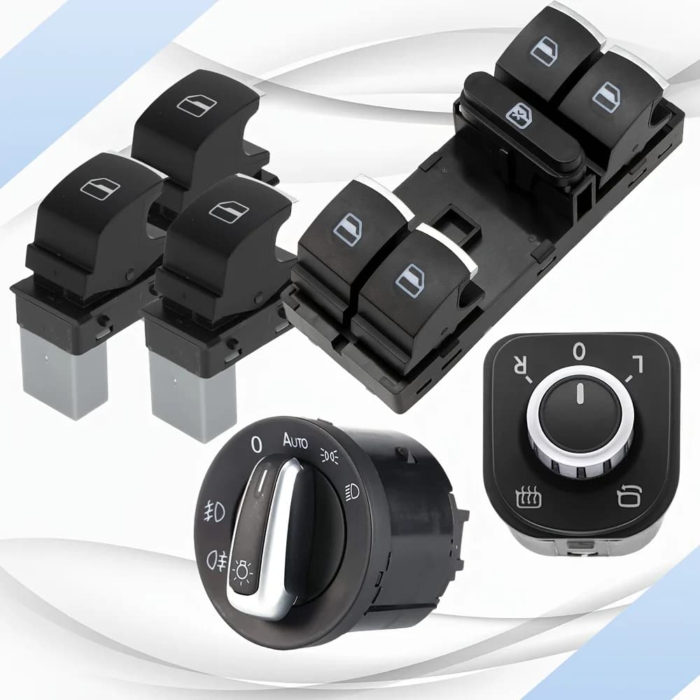 Interruttore fari cromato e gruppo di controllo principale per finestrini elettrici per Volkswagen VW CC EOS Golf GTI MK5 MK6 Jetta Passat Touareg