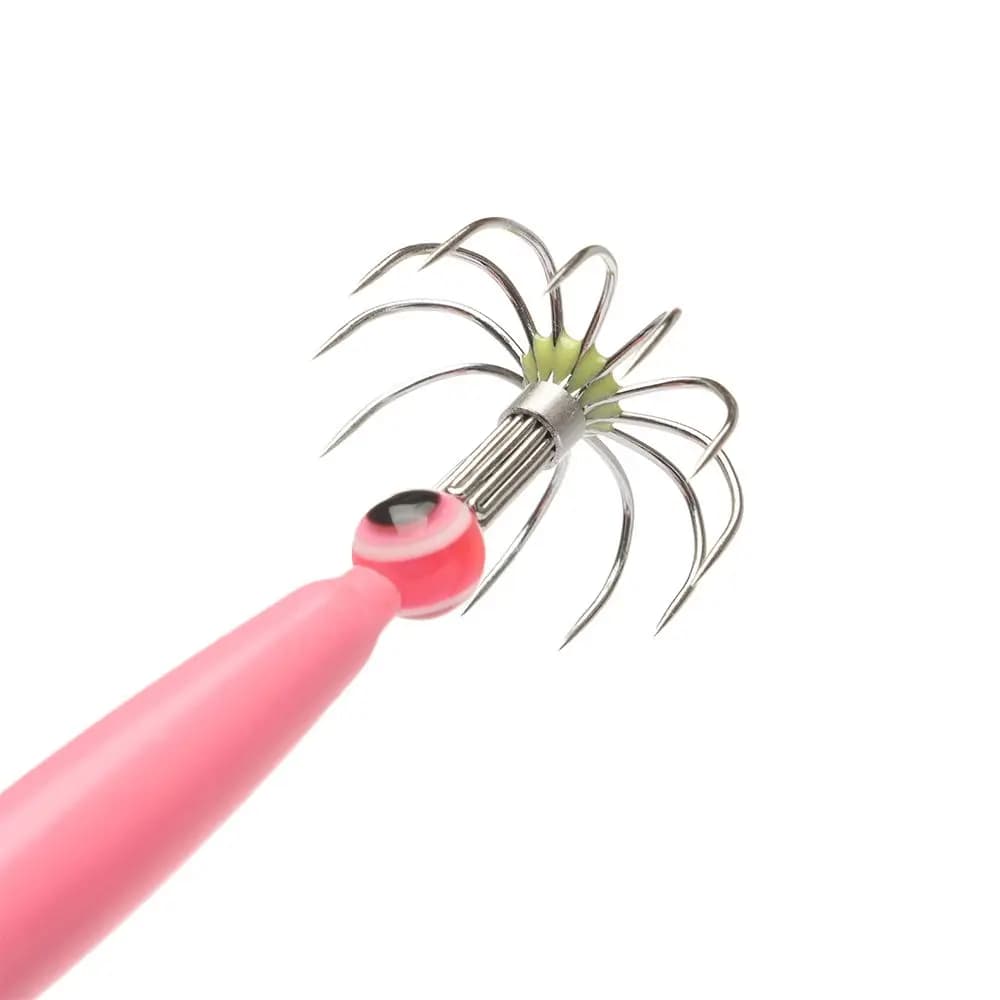 Simulation New Style Sleeve-fish Angling Luminous Octopus Bait Wood Shrimp Lures Fishing Tackle Squid Hook with fish eyes
