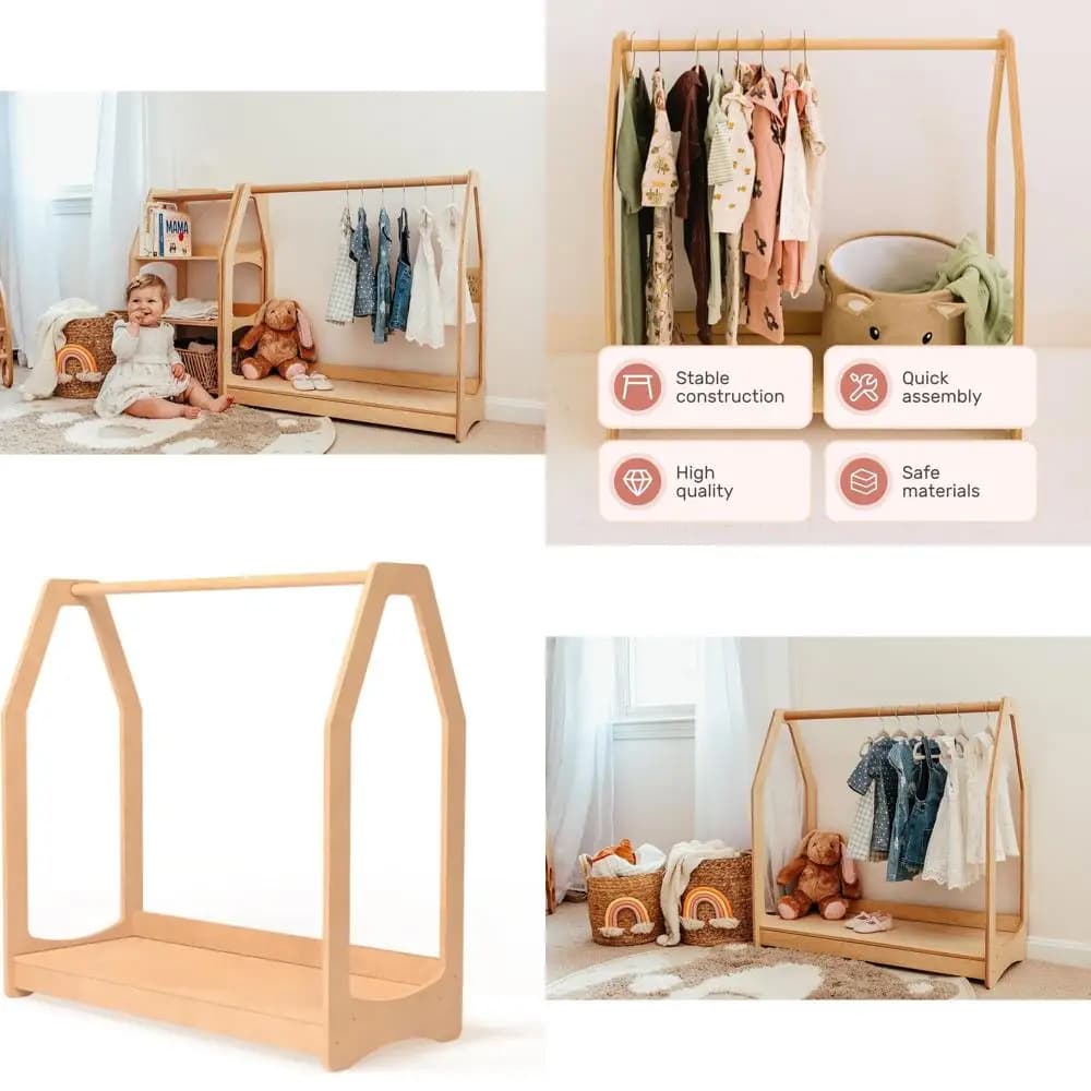 Wooden hanger for children - Organizer for children with shelves for mini wardrobe