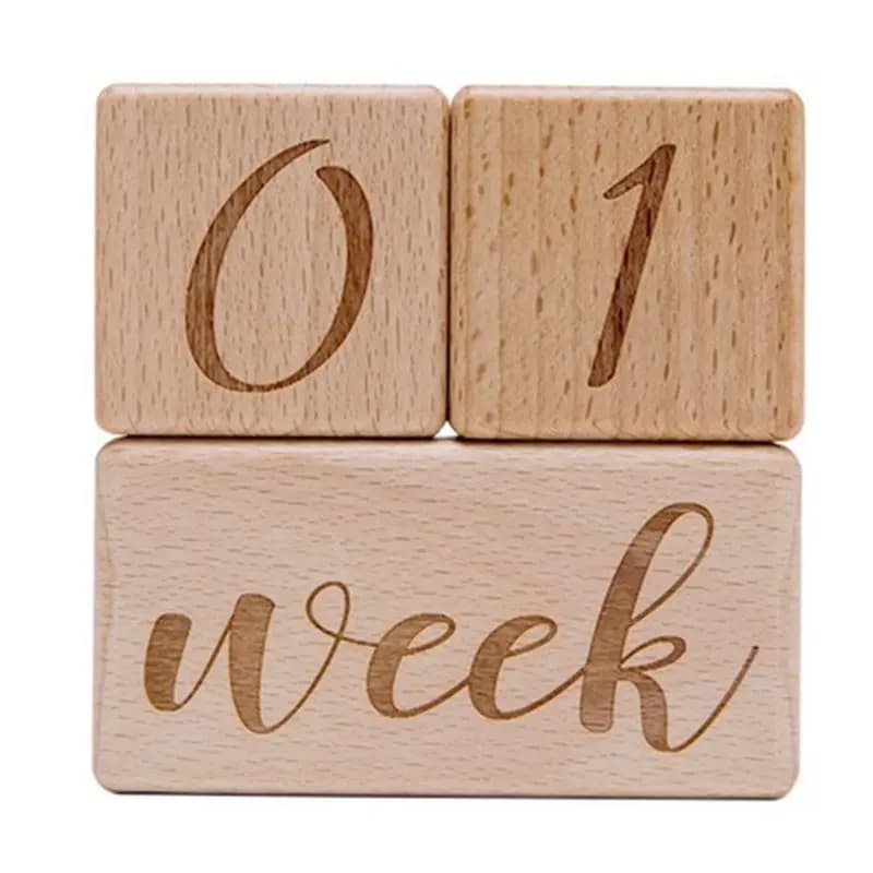 BEDW-3 PCS Baby Monthly Record Growth Milestone Block Infant Birth Gift Souvenir Wooden Baby Photography Props Photo Milestone