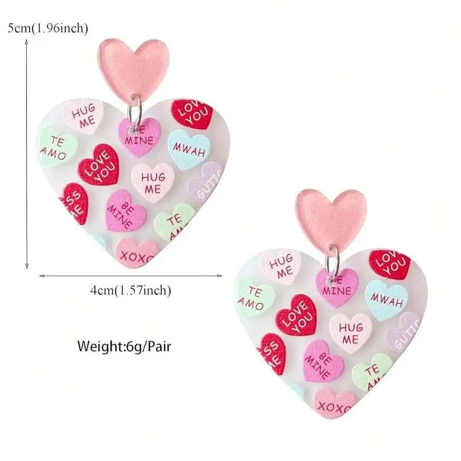Orecchini pendenti con motivo a cuore in acrilico per donna, gioielli con motivo a cuore, regalo per San Valentino
