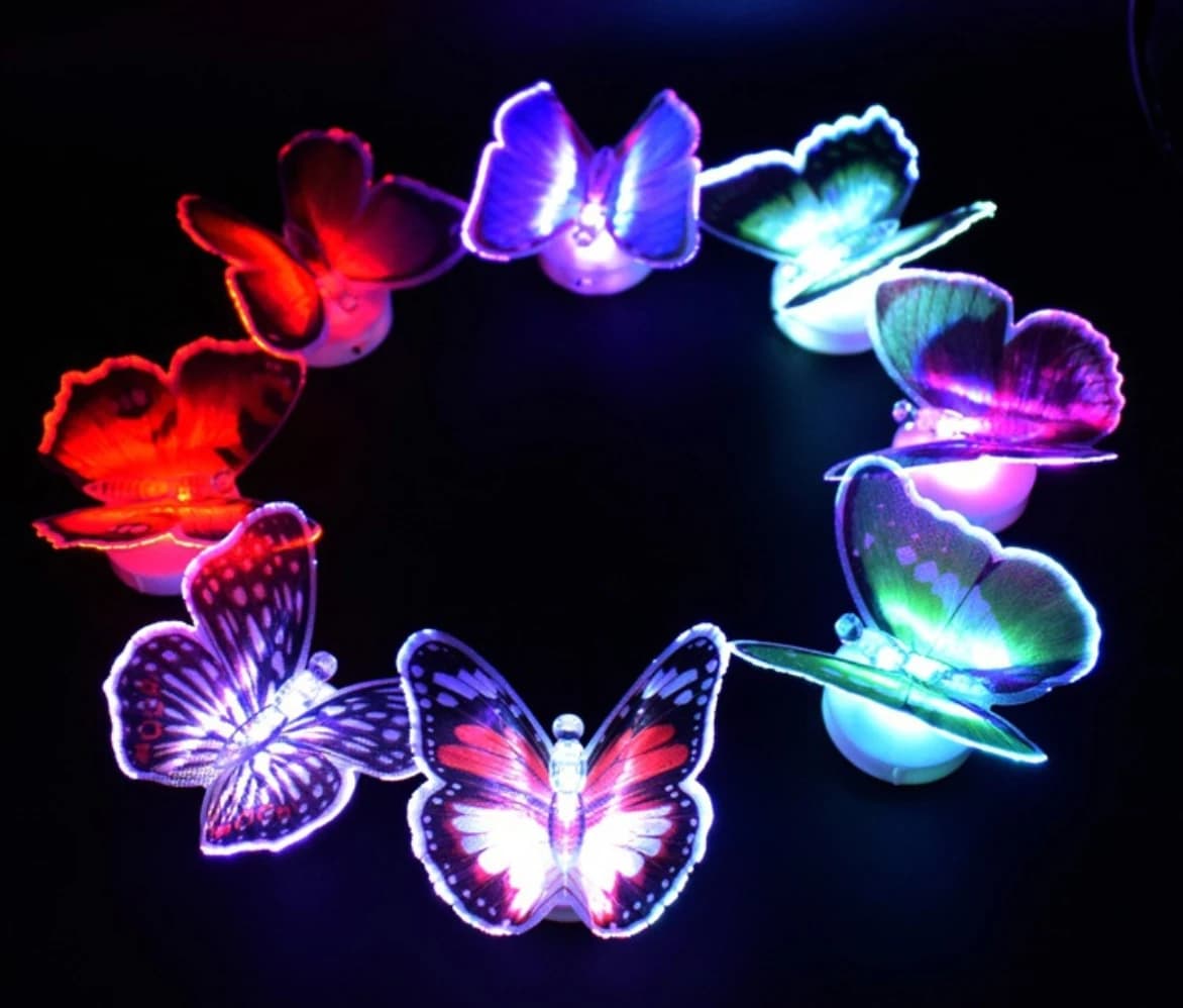 240 pz/lotto Led in fibra ottica farfalla luce LED Luce notturna Baby Kids Room adesivo da parete Lampada per regali per feste Bomboniere
