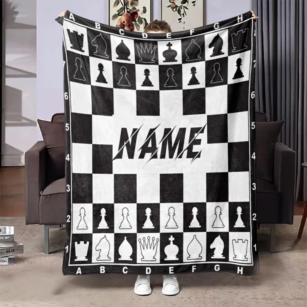 Coperta in flanella per scacchi con nome personalizzato, adatta per divano, letto, compleanni, bambini, famiglia, amici, regali
