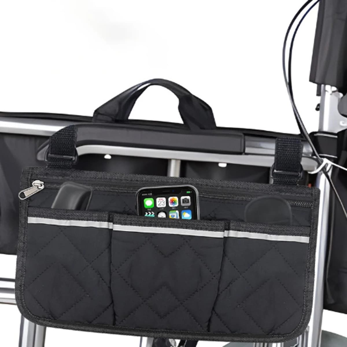 Wheelchair side armrest bag Reflective strip Portable Velcro polyester storage and hanging bag