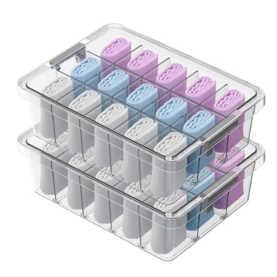 Socks Bra Underwear Drawer Organizer for Closet, 2 PCS Plastic Storage Box with 15 Removable Compartments and Lid, Clear Dresse