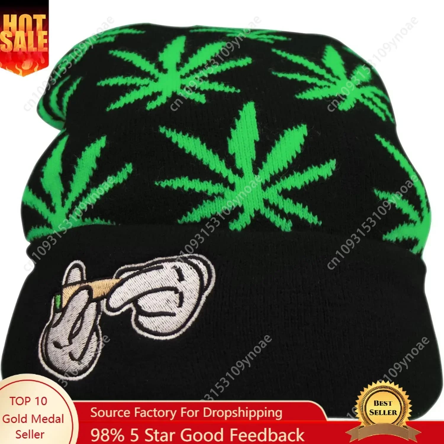 Mari Juana Weed Cuff Beanie Hat Knit Cap Women Men Winter Hat Embroidery Soft Comfortable Retro Outdoor Adjustable Warm