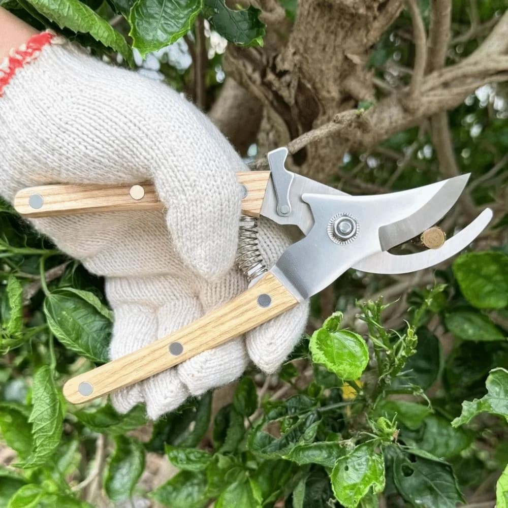 Forbici da Potatura in Acciaio Inossidabile con Manico in Legno Antiscivolo, Troncarami Multifunzionale Salva-lavoro per Giardinaggio