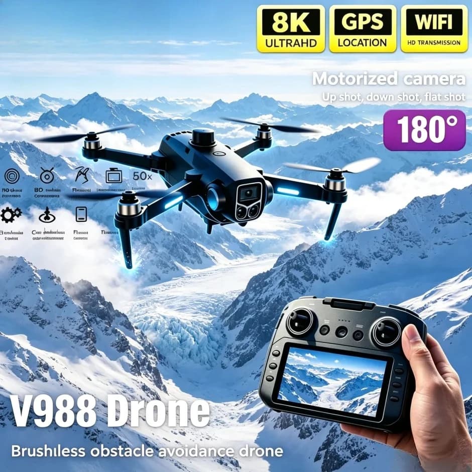 Original V988 Large Screen Remote Control Quadcopter Foldable HD8K Dual Camera 5G WIFI FPV Professional Obstacle Avoidance Drone