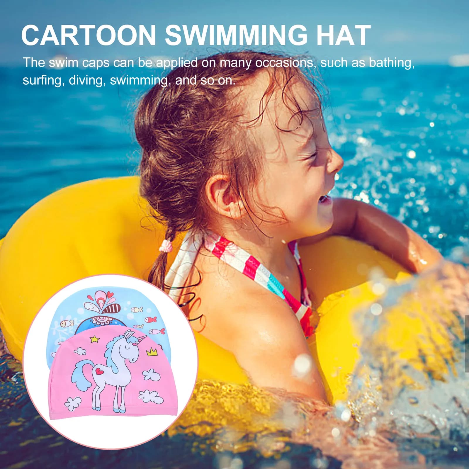 2 pezzi di cappelli da nuoto a forma di cartone animato, comodi e elasticizzati, per adolescenti, cappello da nuoto per la protezione dei capelli, cappello da nuoto per donne