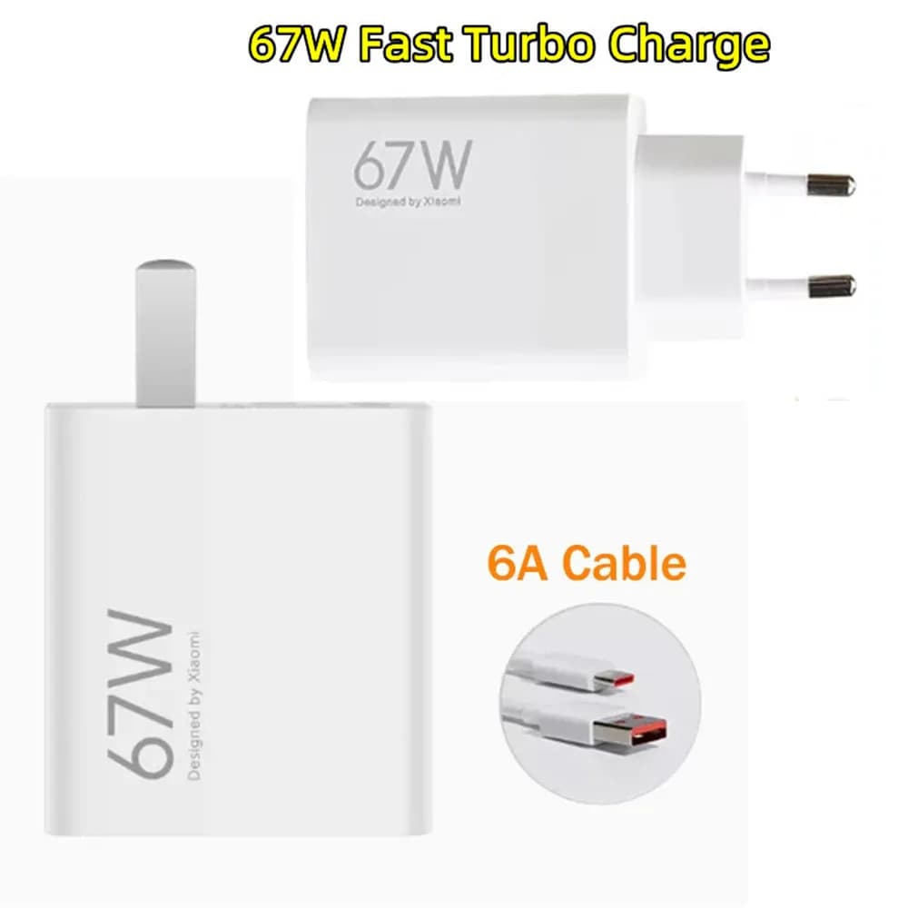 Caricabatterie Super Turbo Veloce Xiaomi 67W EU US con Cavo Type-C per Mi 13 12 11 Poco X7 X6 F3 Redmi Note 9T 11S 11 10 13 14