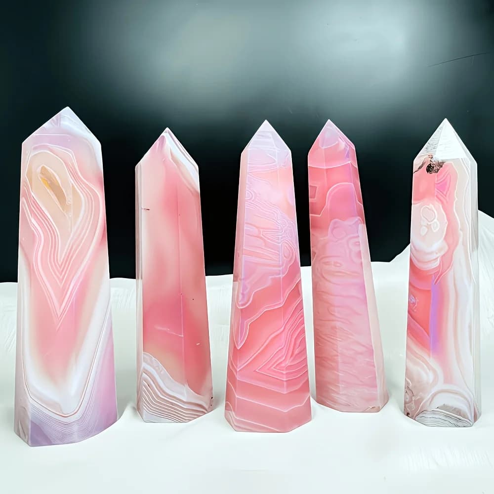 1 Pezzo Unico Pilastro in Agata Rosa, Perfetto Ornamento per la Casa, Stile Bohemien, Collezione di Cristalli Minerali, Regalo di San Valentino