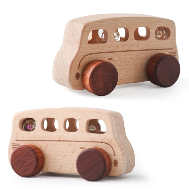 Giocattoli per autobus per bambini in legno No BPA Puzzle Montessori giocattolo carrello in marmo in legno a spinta a mano regalo di compleanno per bambini per la decorazione della stanza dei neonati