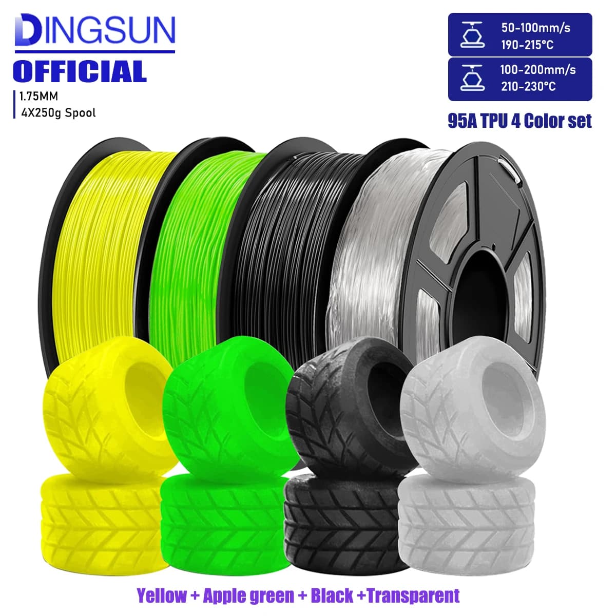 Filament TPU flexible 95A, 3D printer filament 1.75 mm, suitable for most 3D printers FDM 250 g/500 g/1000 g