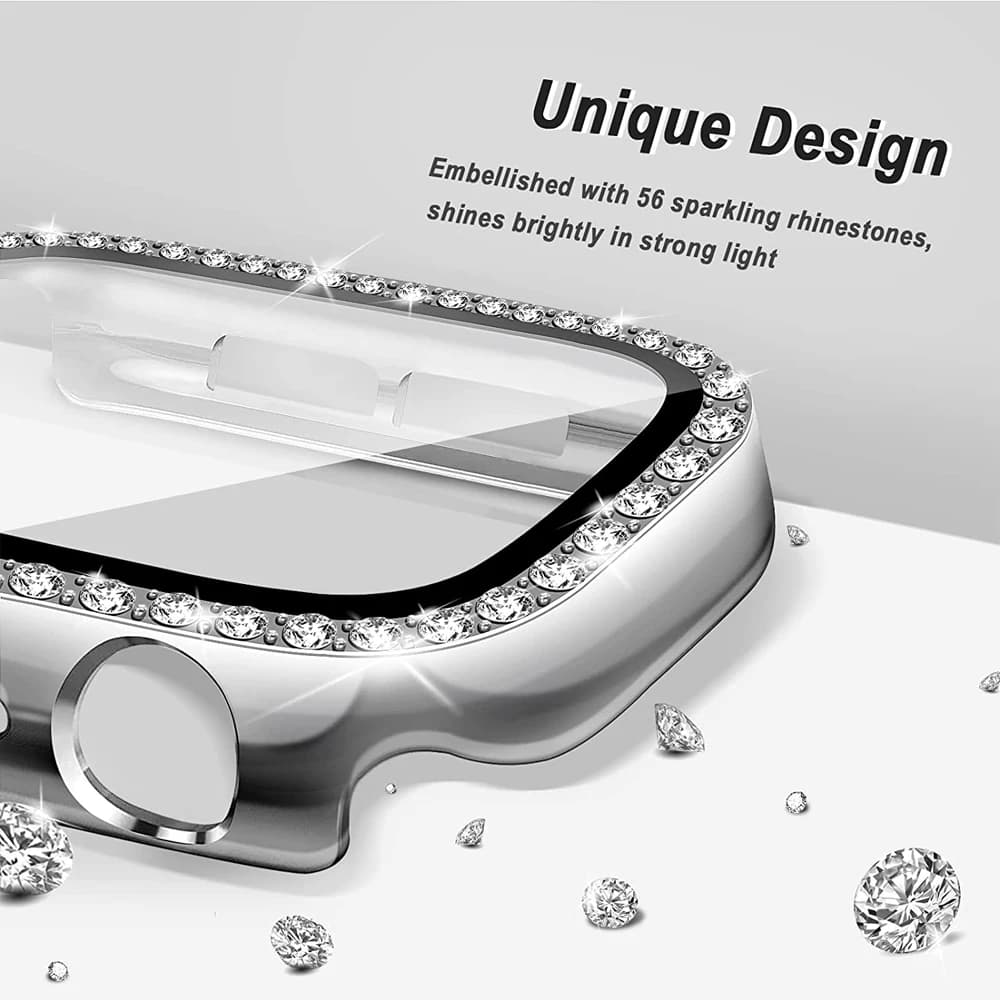 Vetro + Custodia per Apple Watch serie 8 7 6 5 4 3 SE Protezione schermo paraurti diamante + copertura custodia iWatch 45mm 41mm 44mm 40mm 42mm 38mm