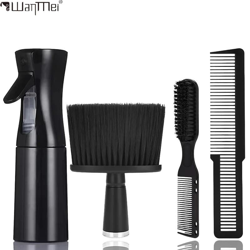 Set di 3/4 strumenti professionali da barbiere: flacone spray, pettine, spazzola per barba con setole in nylon, spazzola per la pulizia, accessori per lo styling dei capelli da salone.