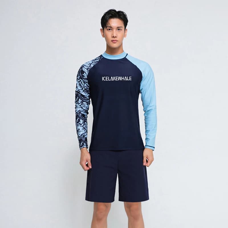 Costume da bagno da uomo taglie forti due pezzi a maniche lunghe, pantaloncini da bagno, abbigliamento da nuoto estivo, costume da spiaggia
