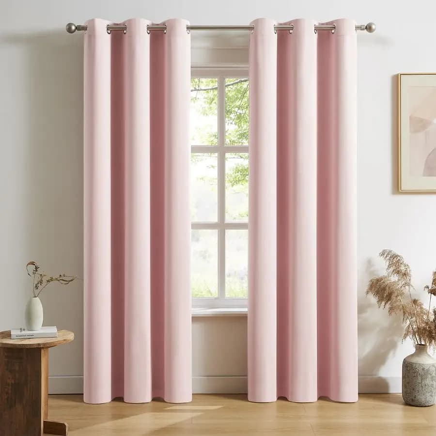 84 Inch Solid Rose Dark Curtains, Pink Baby Dark Curtain Panels for Baby Bedroom Decoration, With Eyelets, Thermal