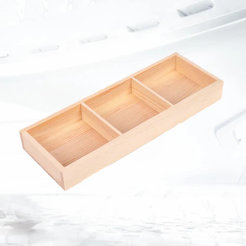 1Pcs Rustic Wooden Succulent Storage Tray with 3 Dividers Premium Solid Wood Box for Small Plants Flower Pots Kitchen Knives