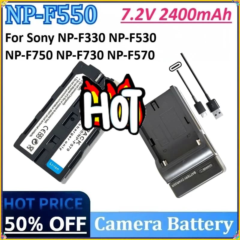 Per Sony NP-F330 NP-F530 CCD-RV100 CCD-TRV8 NP-F750 NP-F7301 7.2V 2400mAh Nuovo NP-F550 NP-F570 Batteria della fotocamera + Caricatore USB di tipo C