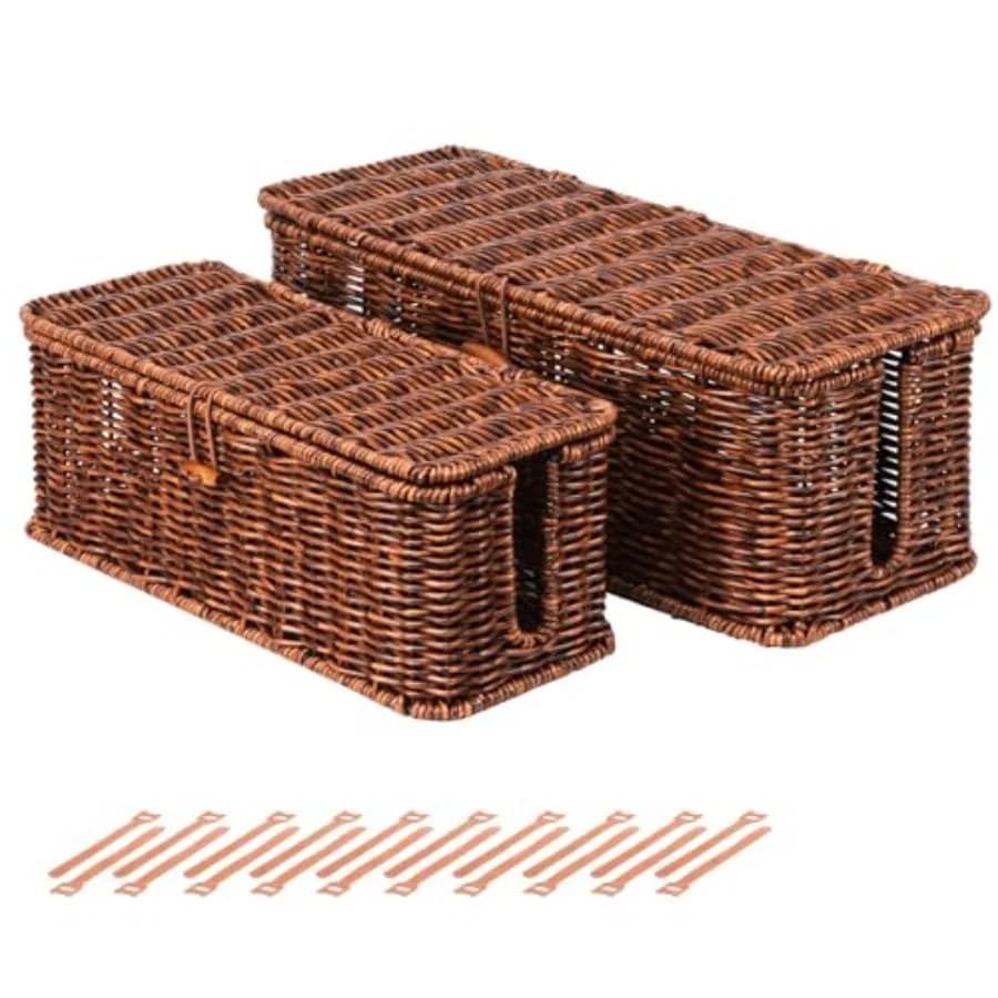 Scatola portaoggetti in filo di rattan, organizer per cavi fatto a mano, copricavo per scrivania, copertura per prese, protezione bambini per multipresa, TV, PC, router, caricabatterie