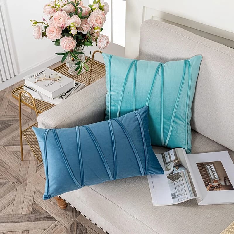 2 Pezzi 30x50cm 45x45cm Fodere Decorative in Velluto per Cuscini, Copricuscini a Righe per Divano e Soggiorno