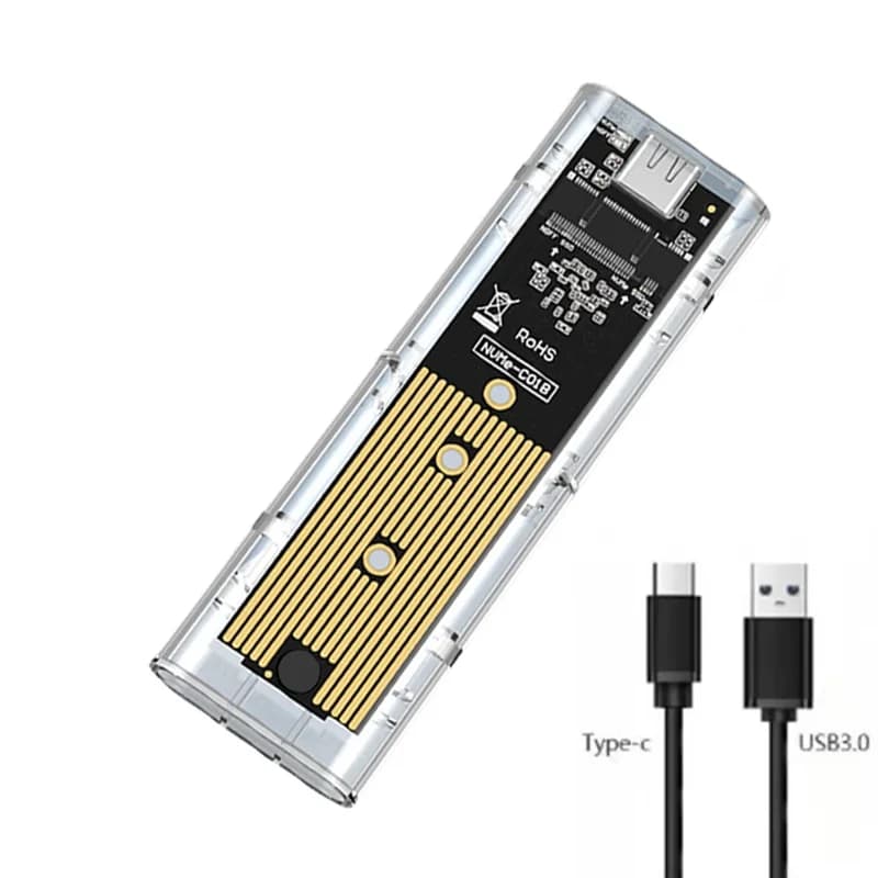 M.2 NVME SATA Mobile Hard Disk Case Dual Protocol SSD Case Clear USB Type C M2 SSD Transparent External Enclosure Hard Disk Box