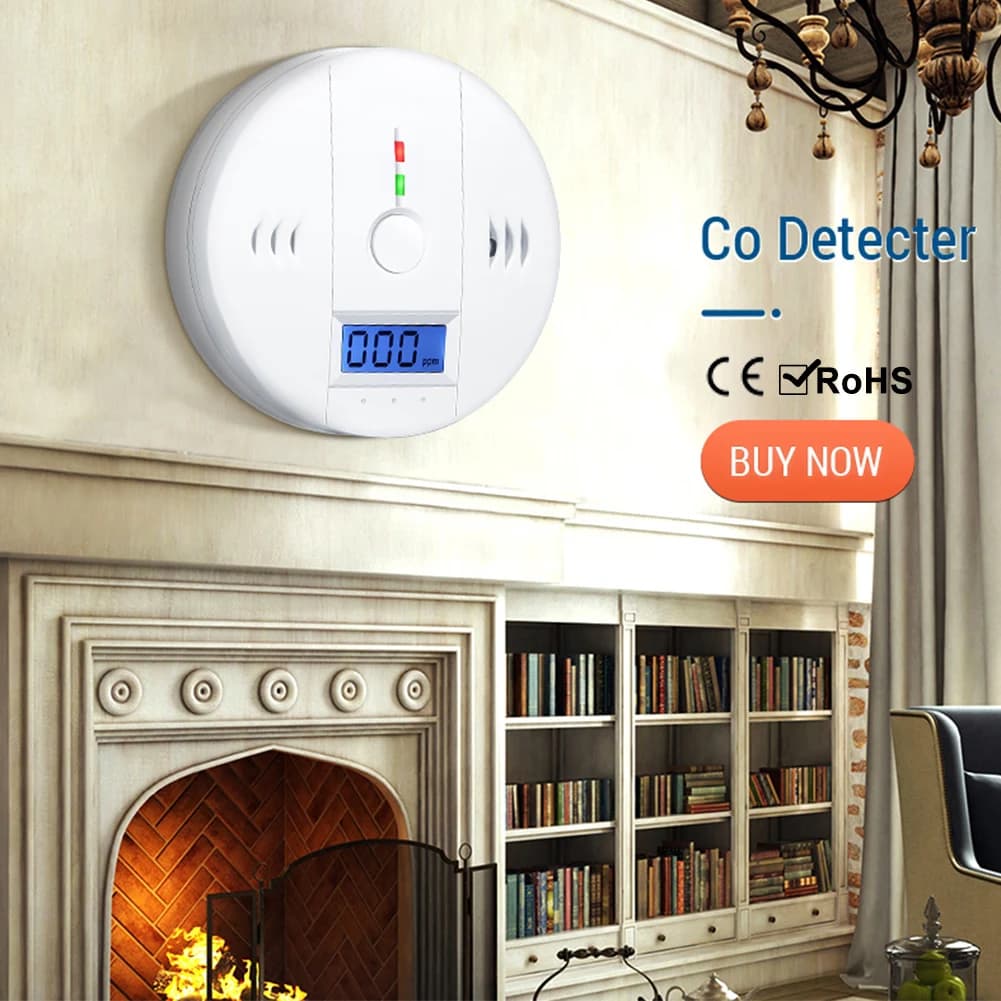 Sensore di CO Rilevatore di fumo per avvelenamento da monossido di carbonio wireless ad alta sensibilità Rilevatore di allarme di avvertimento Indicatore LCD per la casa