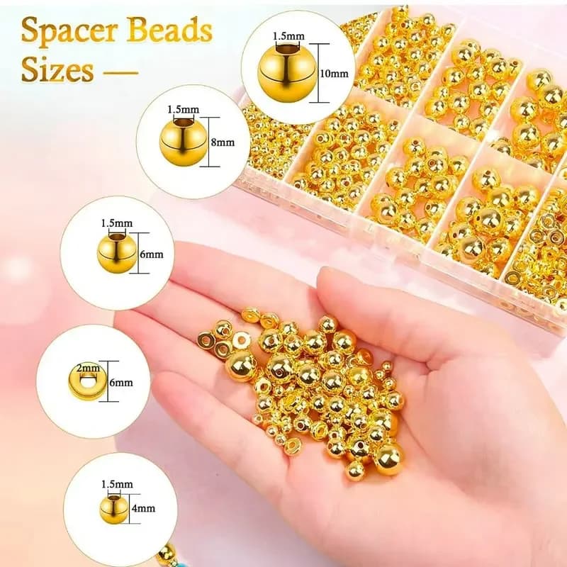 1000 pz Kit Perline Distanziatore Dorato CCB Sfera Rotonda Liscia Perline Sparse Kit Per Braccialetti Che Fanno Mestiere Gioielli FAI DA TE Che Fanno Forniture