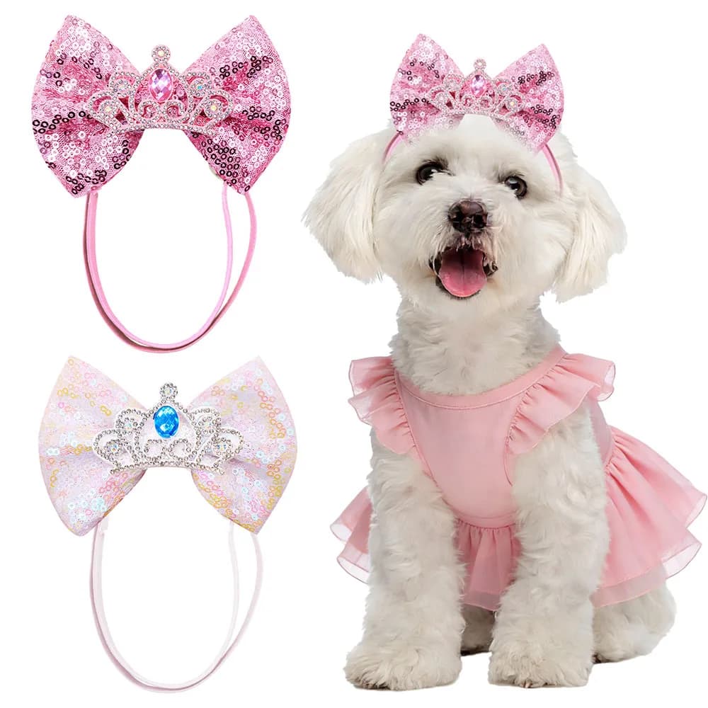 1 Pezzo Fiocchi per Cani Luccicanti, Fiocchi Dolci per Cuccioli, Fiocchi Stile Principessa con Decorazione a Corona, Accessori per la Toelettatura di Cani