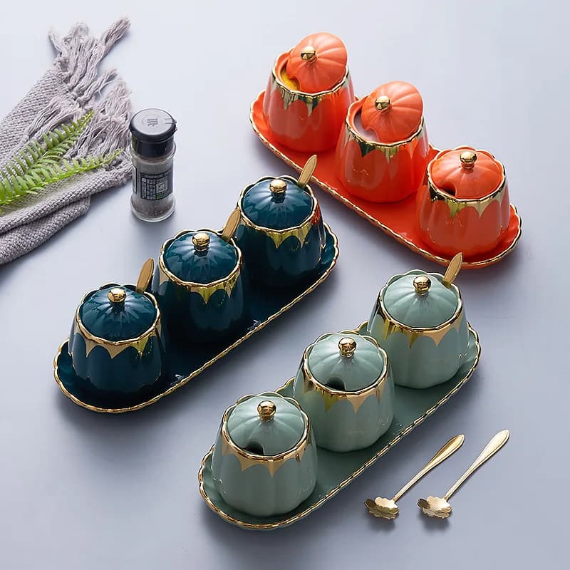 Kitchen Supplies Light Luxury Ceramic Seasoning Jar Creative Household Seasoning Jar Combination Set Seasoning Storage Salt Jar