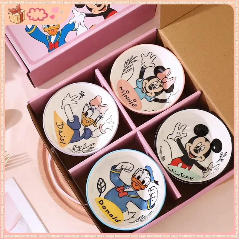 Set di 4 Ciotole Verticali in Ceramica Mickey Minnie Donald Duck Daisy da 4,5 Pollici per la Casa - Bellissimo Regalo