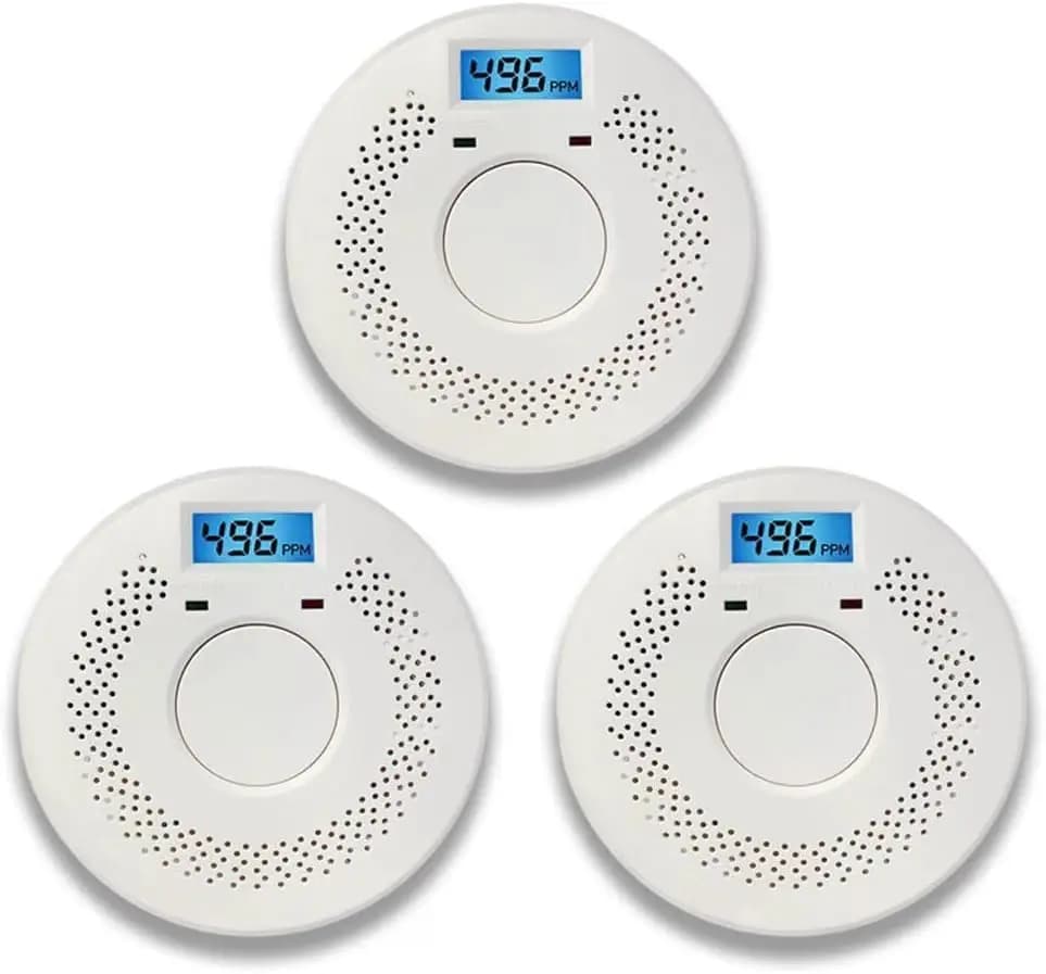 Rilevatore di fumo e monossido di carbonio con display LCD, batteria da 5 anni, allarme sonoro (confezione da 3) per la sicurezza domestica