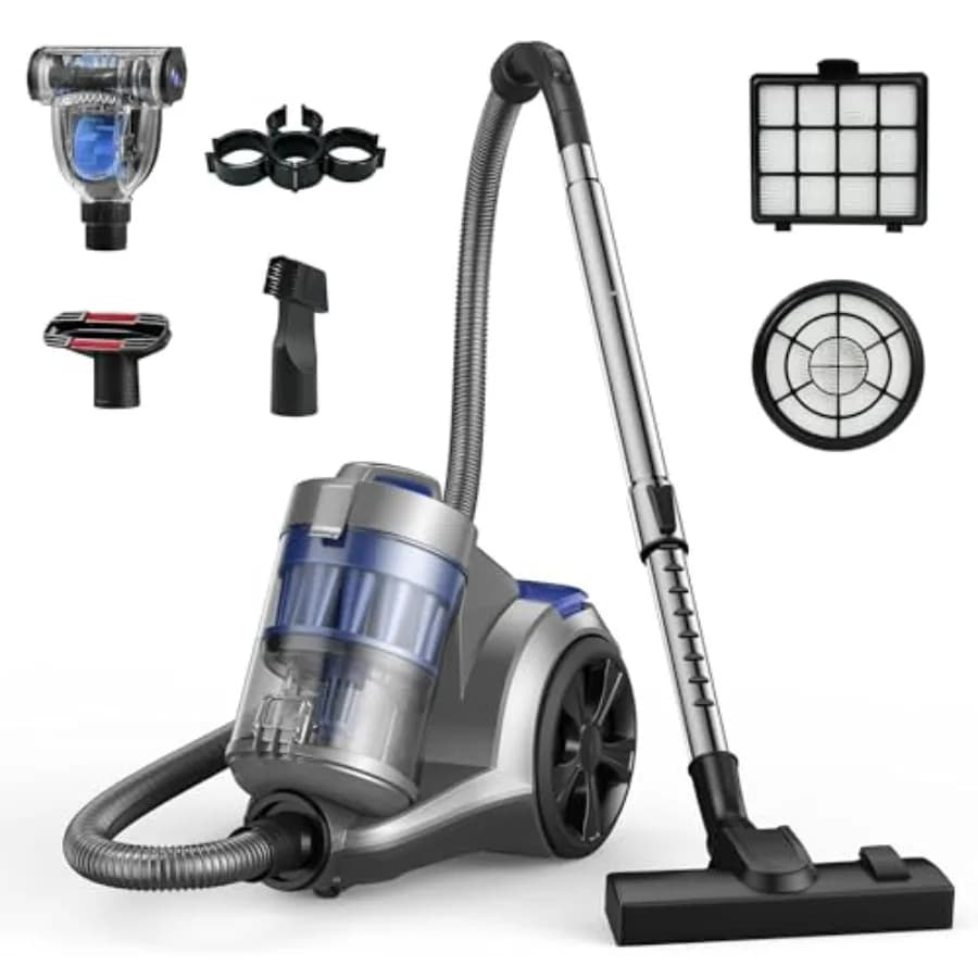 Aspirapolvere a Bidone da 1700W, 45Kpa, Senza Sacco, per Pavimenti Duri e Peli di Animali Domestici, con Filtrazione Multi-Ciclone e 2 Filtri HEPA Anti-Allergenici