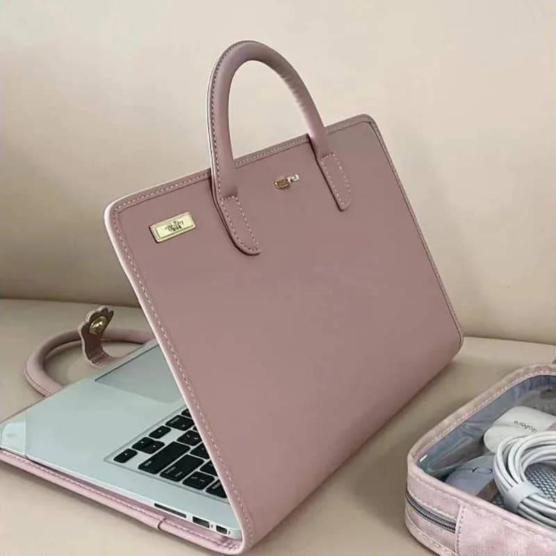 Custodia per laptop rosa alla moda con manico Custodia protettiva per laptop in PU Borsa per laptop per MacBook, Lenovo, Xiaomi, Huawei