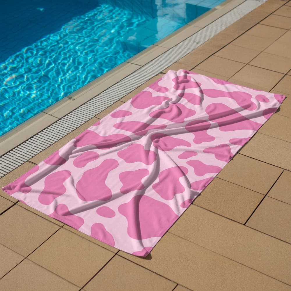 Monotone Pink Cow Microfiber Quick Dry Beach Towel Cute Cartoon Anime Absorbent Soft Bath Towel for Travel Adult Kids